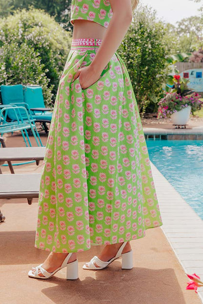Garden Society High Waist Floral Midi Skirt