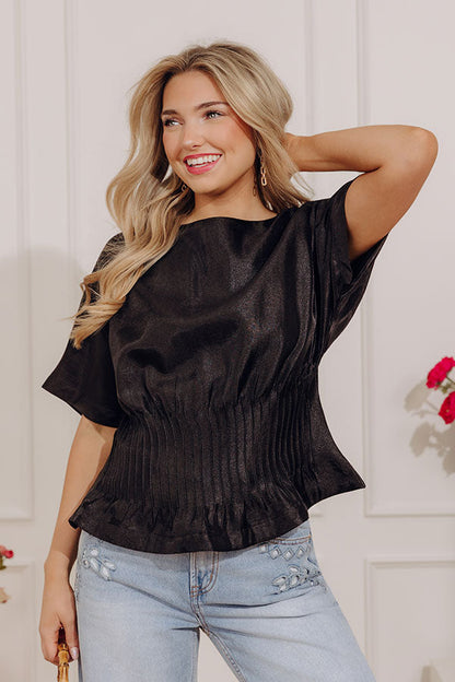 Elite Elegance Pleated Top in Black