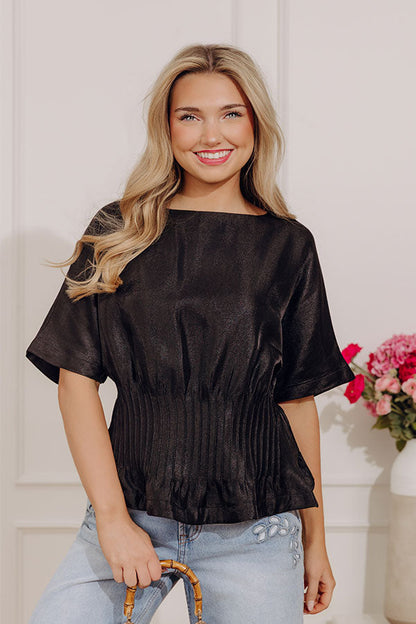 Elite Elegance Pleated Top in Black