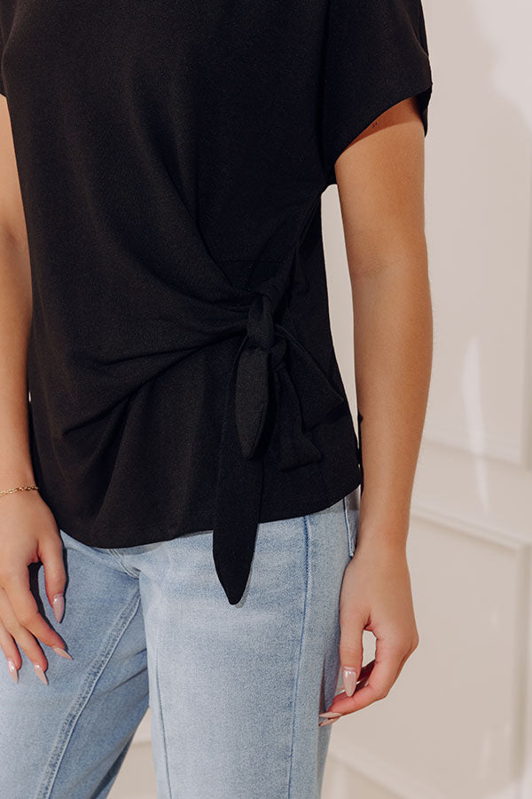 Casually Yours Knit Side Tie Top in Black