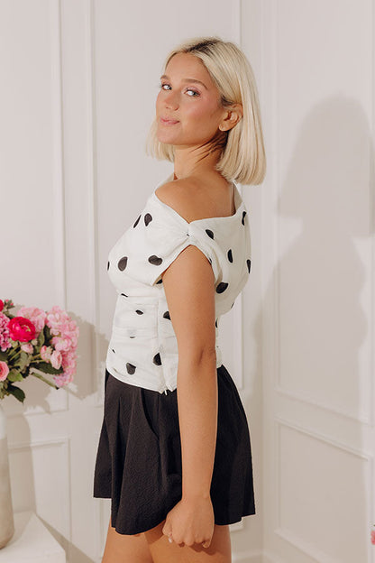 Champagne Toast Asymmetrical Ruched Top in Ivory