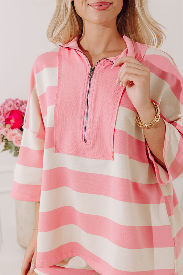 Playful Charm Quarter Zip Stripe Terry Top