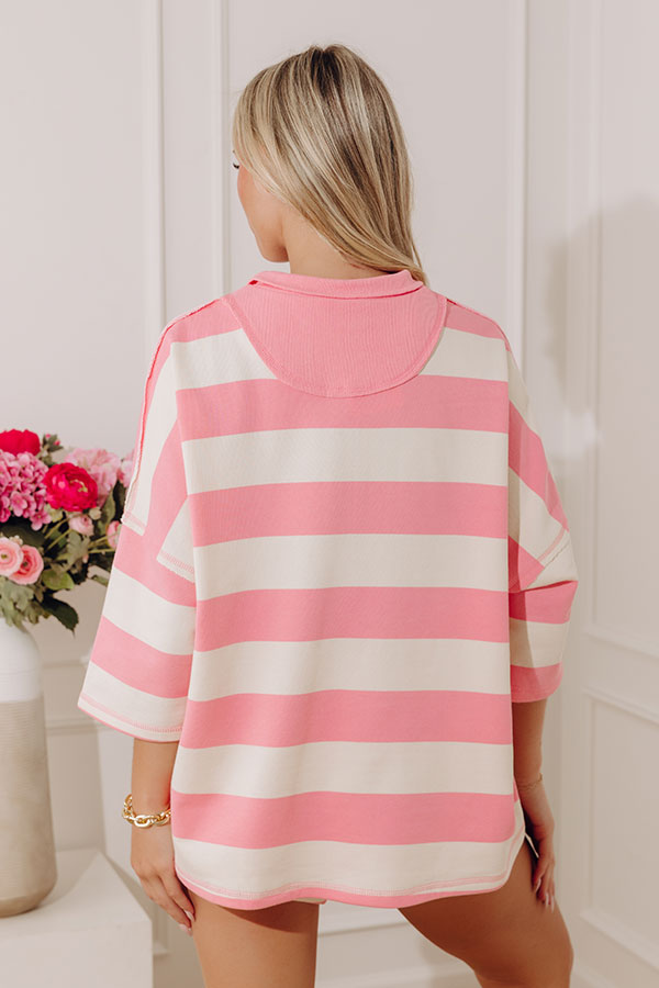 Playful Charm Quarter Zip Stripe Terry Top