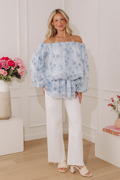 Watercolor Whimsy Off Shoulder Floral Tunic Top