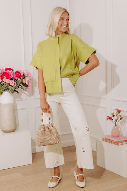 Modern Muse Button Down Top in Lime Punch