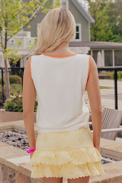 Citrus Chic Knit Embroidered Top