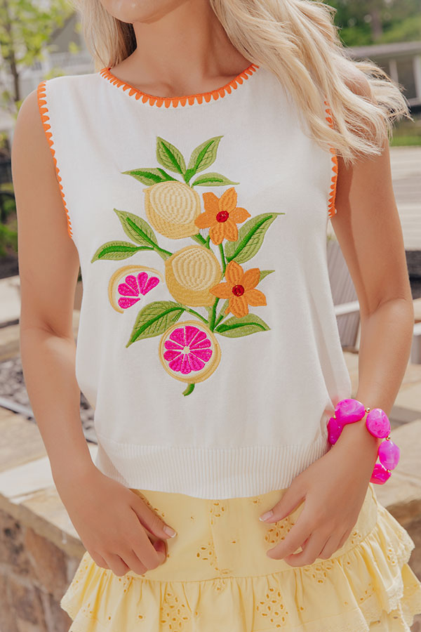 Citrus Chic Knit Embroidered Top
