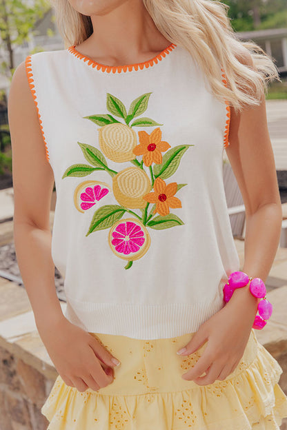 Citrus Chic Knit Embroidered Top