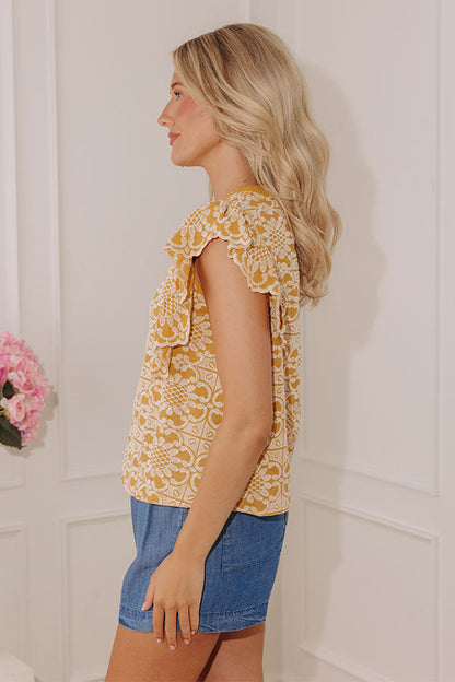Positano Muse Floral Embroidered Top in Mustard