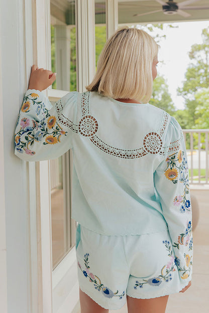 Blooming Meadow Embroidered Button Up Top