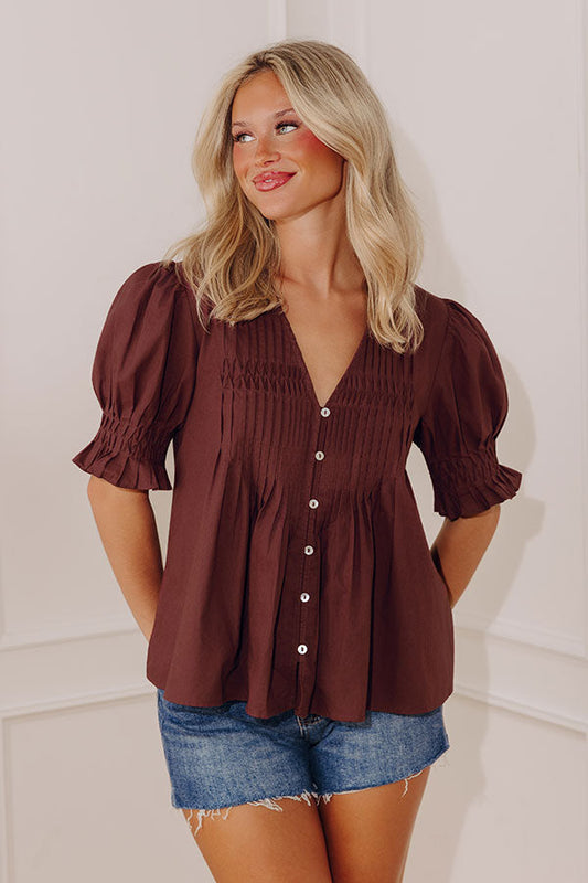 Uptown Darling Button Down Top in Plum