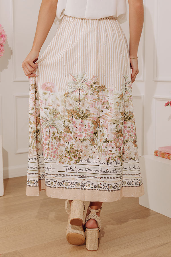 On The Riviera High Waist Eyelet Stripe Midi Skirt