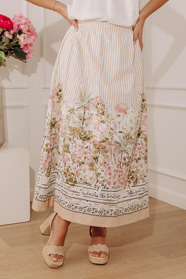 On The Riviera High Waist Eyelet Stripe Midi Skirt