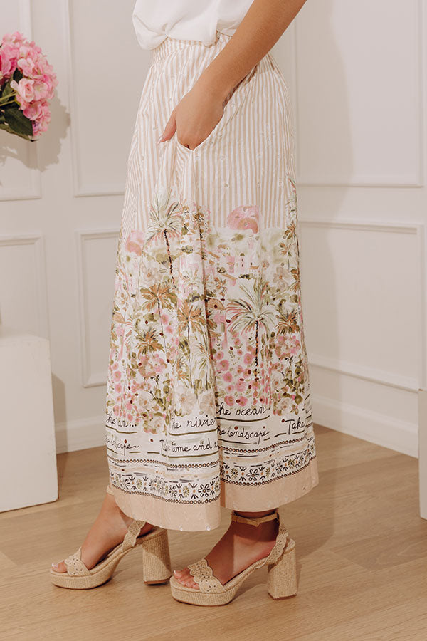 On The Riviera High Waist Eyelet Stripe Midi Skirt