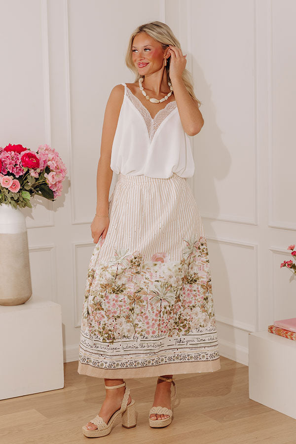 On The Riviera High Waist Eyelet Stripe Midi Skirt
