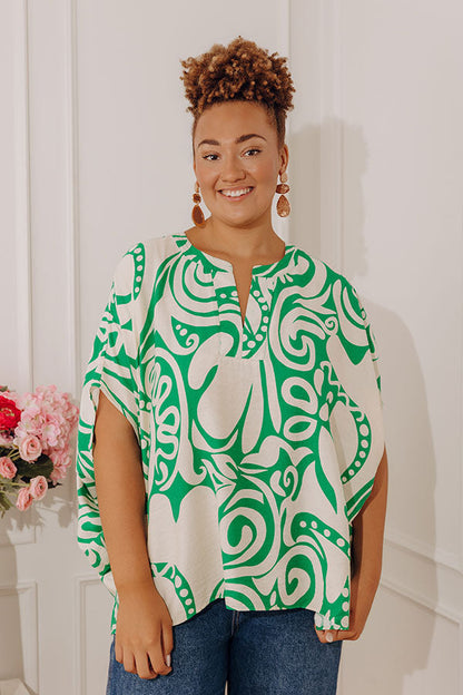 Vacay Mindset Oversized Dolman Top in Green Curves