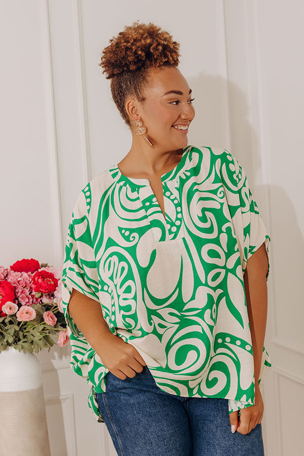 Vacay Mindset Oversized Dolman Top in Green Curves