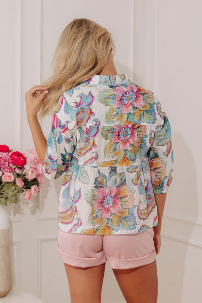 Sweet Moments Floral Babydoll Top in White