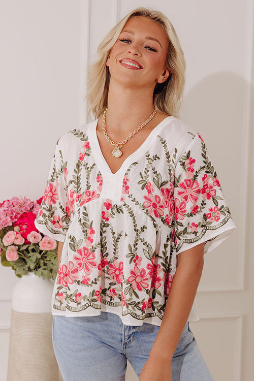 Courtyard Bloom Embroidered Top