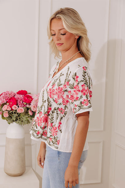Courtyard Bloom Embroidered Top