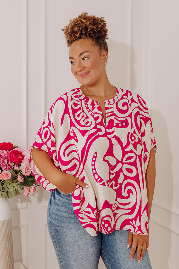 Vacay Mindset Oversized Dolman Top in Fuchsia Curves