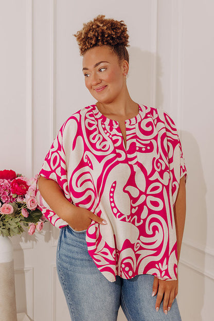 Vacay Mindset Oversized Dolman Top in Fuchsia Curves
