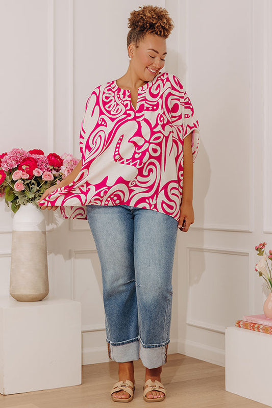 Vacay Mindset Oversized Dolman Top in Fuchsia Curves