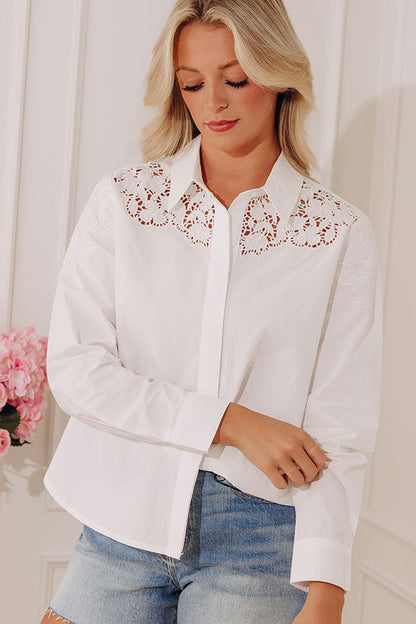 Simply Serene Embroidered Button Up Top