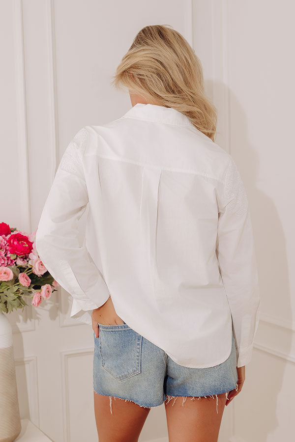 Simply Serene Embroidered Button Up Top