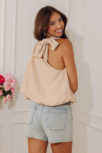 Rooftop Views Balloon Hem Top in Oatmeal