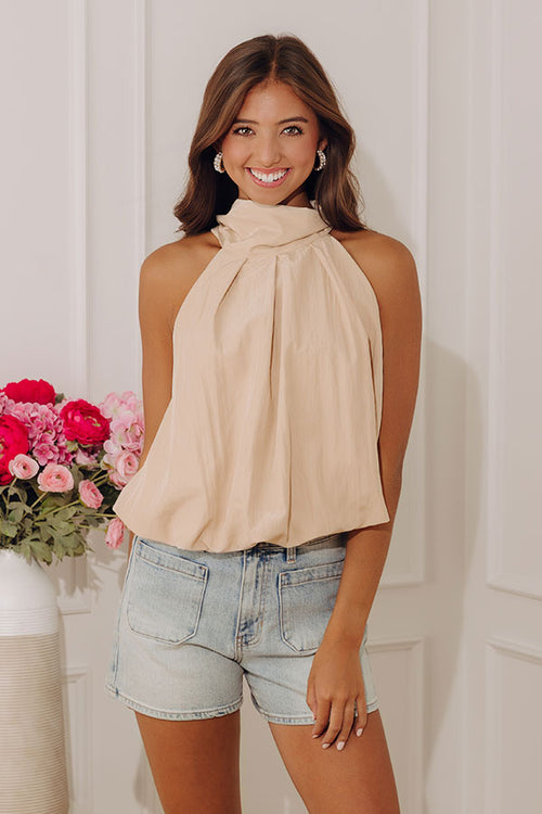 Rooftop Views Balloon Hem Top in Oatmeal