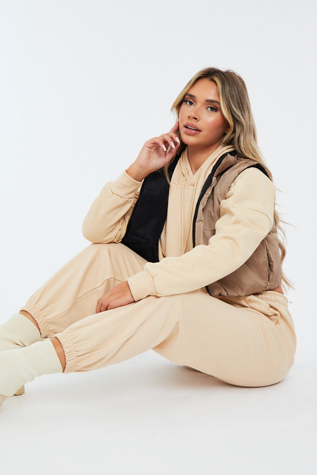 Black Camel Reversible Cropped Puffer Gilet - Naava