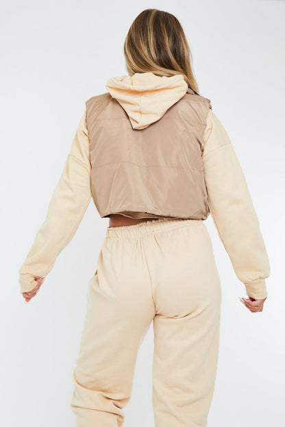 Black Camel Reversible Cropped Puffer Gilet - Naava