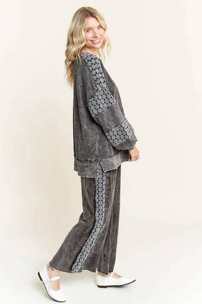 J.Her MineralWash Floral Daisy trim Pants