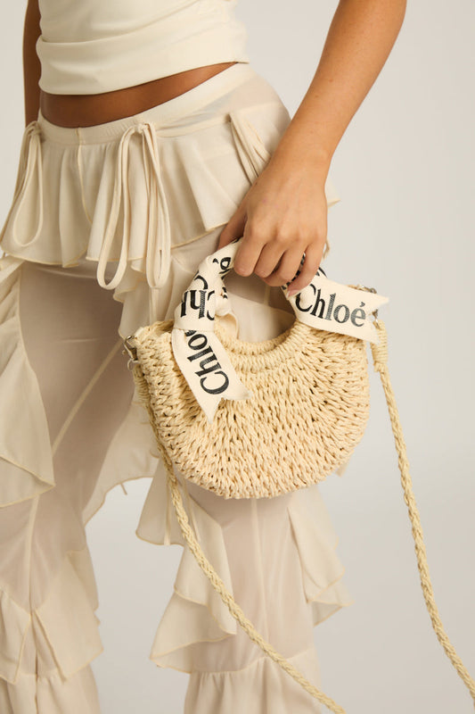 Beige Logo Detail Woven Handbag - Julia