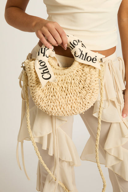 Beige Logo Detail Woven Handbag - Julia