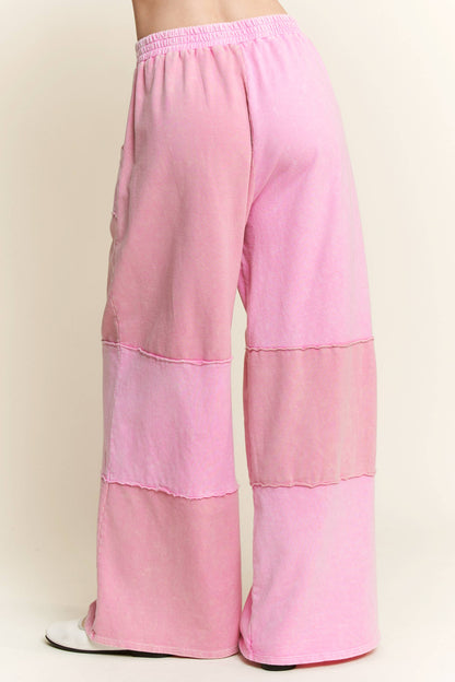 Mineral Wash Color Block Wide-leg Lounge Pants