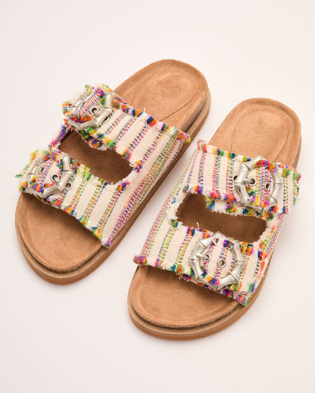 Brylee Textile Multi Color Stitch Buckle Sandals