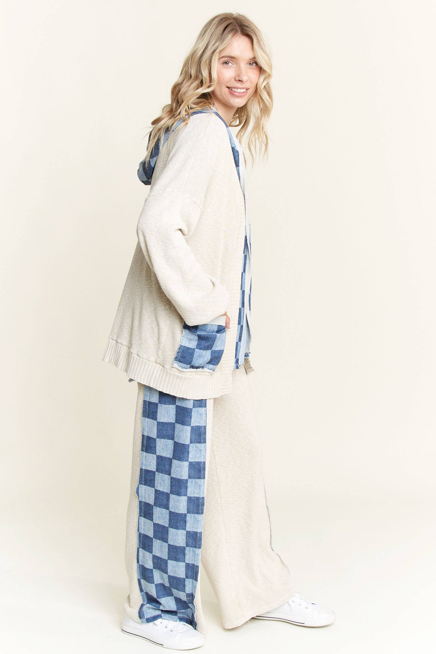 J.HER Mineral Wash Checkerboard Detail Sweater Pants