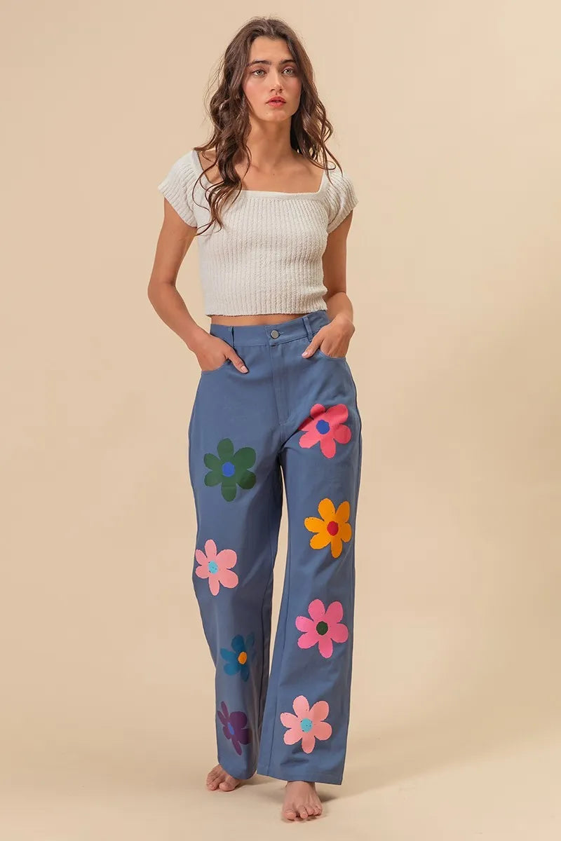 BiBi Floral Print Straight Leg Pants