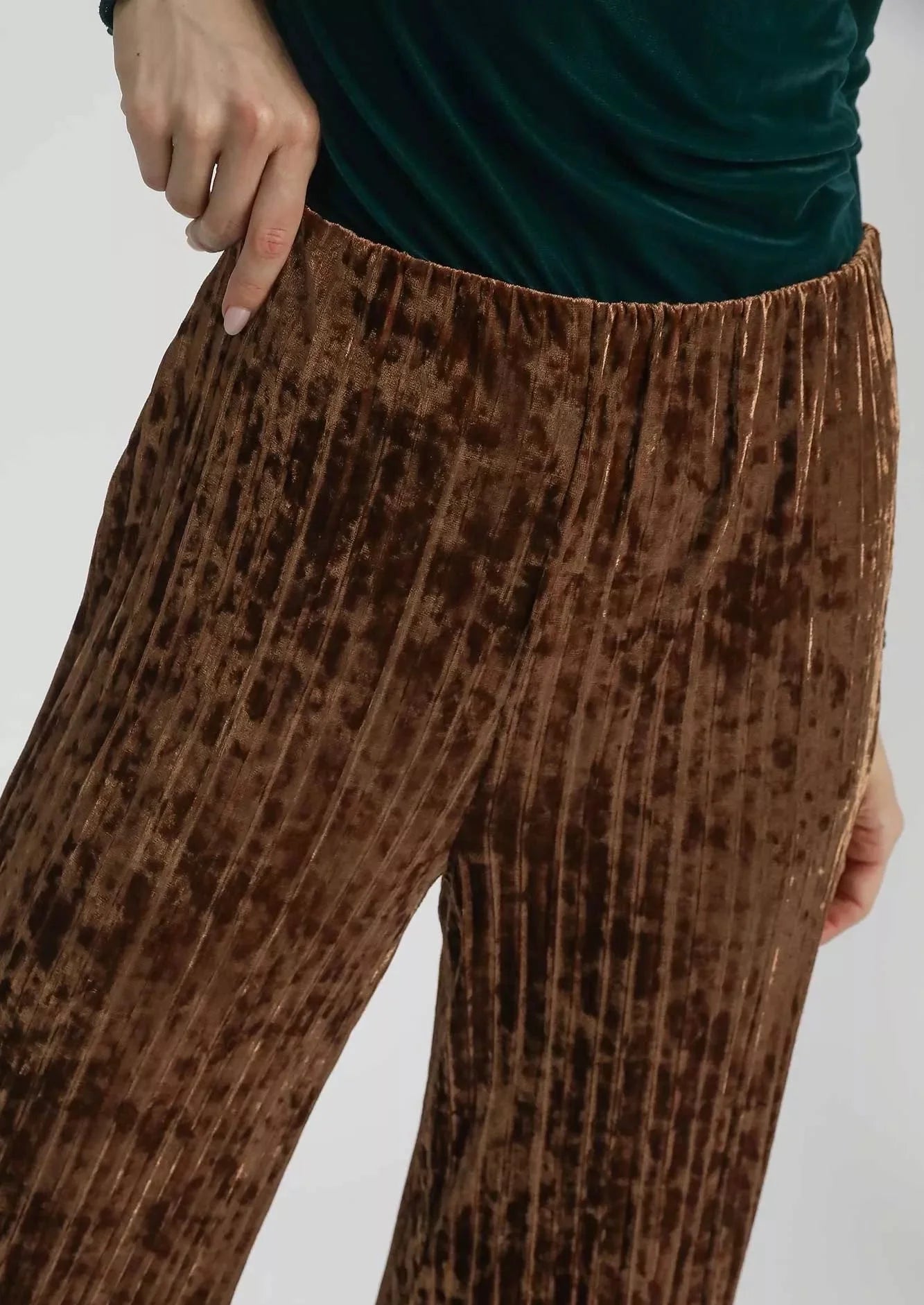 Umgee Velvet Pleated Wide Leg Pants