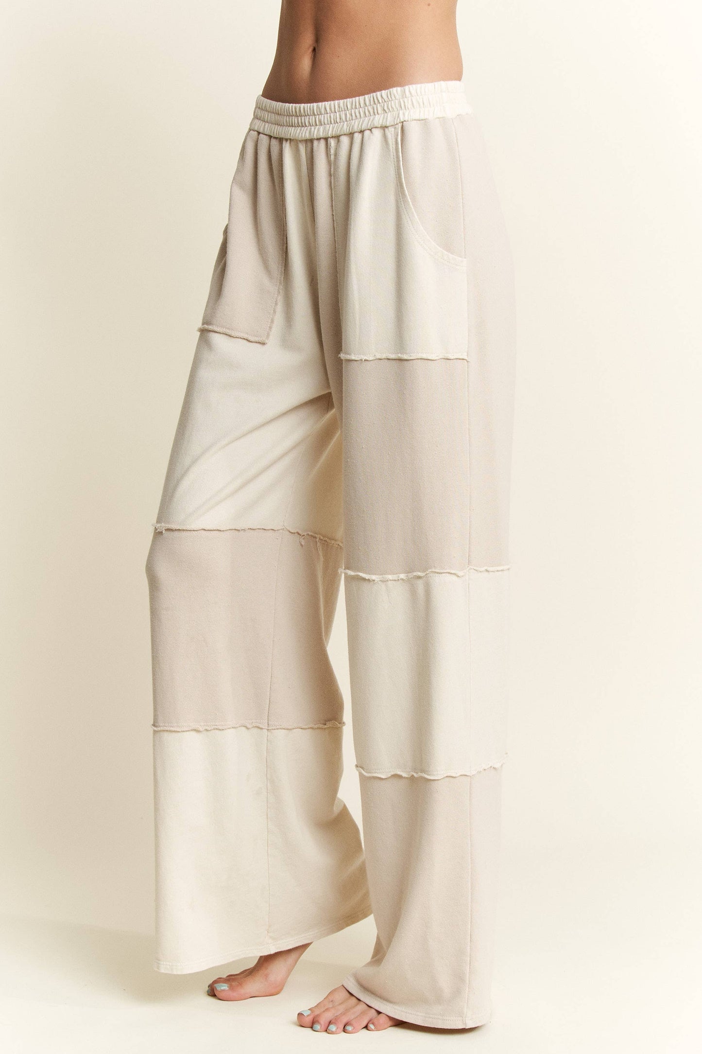 Mineral Wash Color Block Wide-leg Lounge Pants