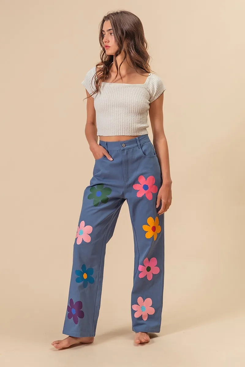 BiBi Floral Print Straight Leg Pants