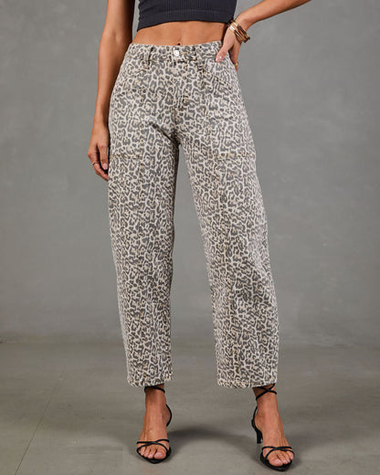 Dakota Rustler Animal Print Stretch Barrel Leg Jeans
