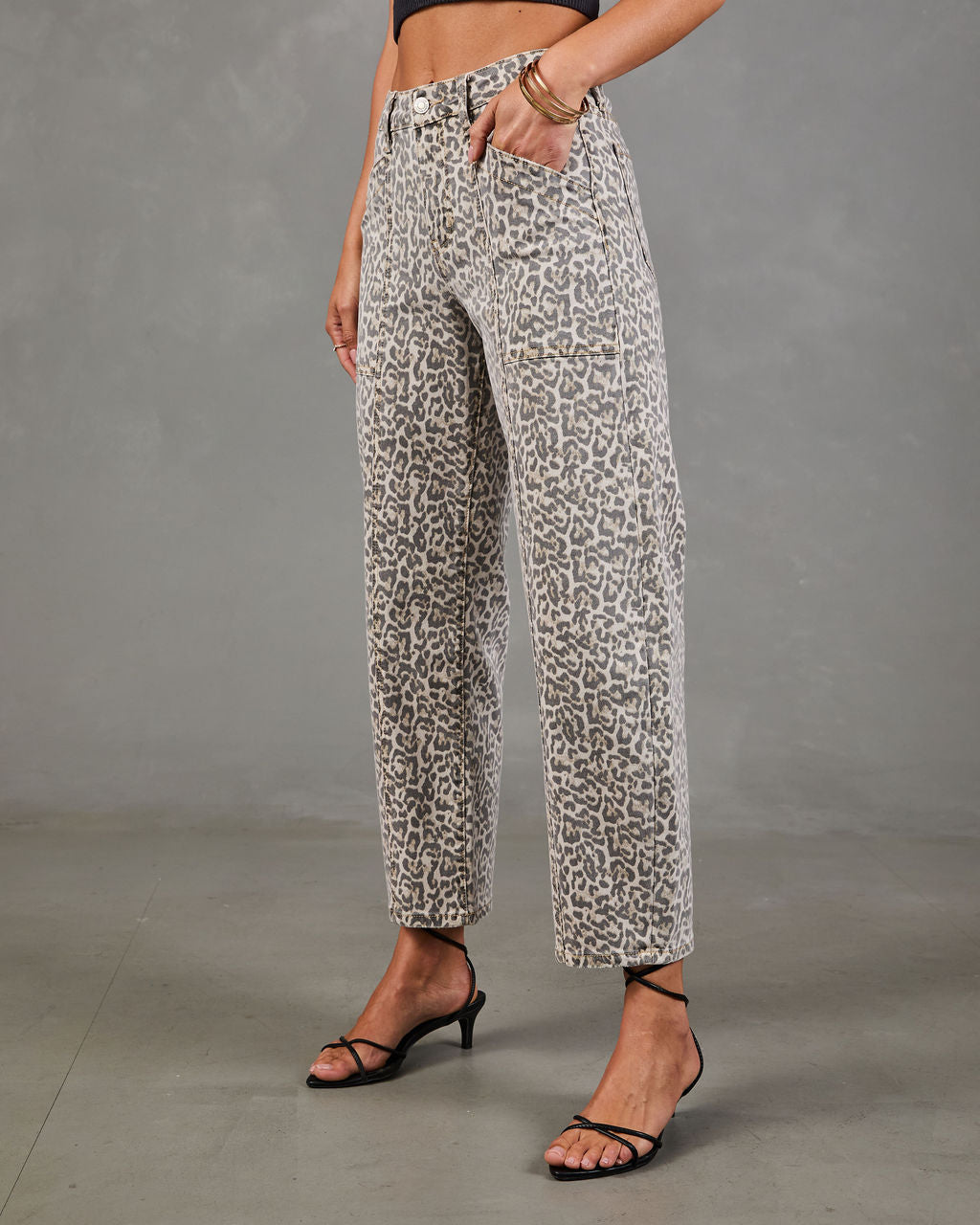 Dakota Rustler Animal Print Stretch Barrel Leg Jeans