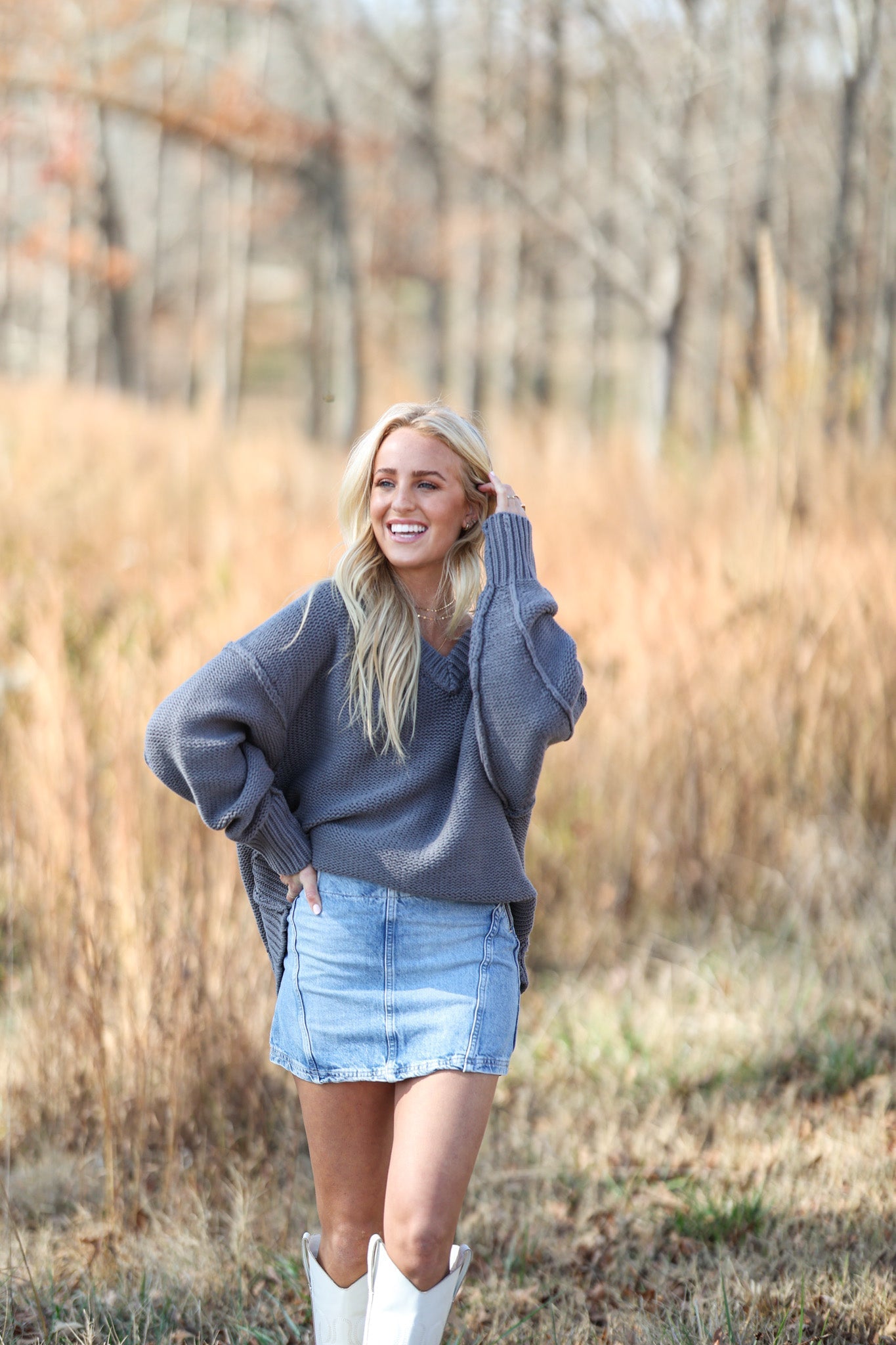 Alli V Neck Sweater - Titan FREE PEOPLE