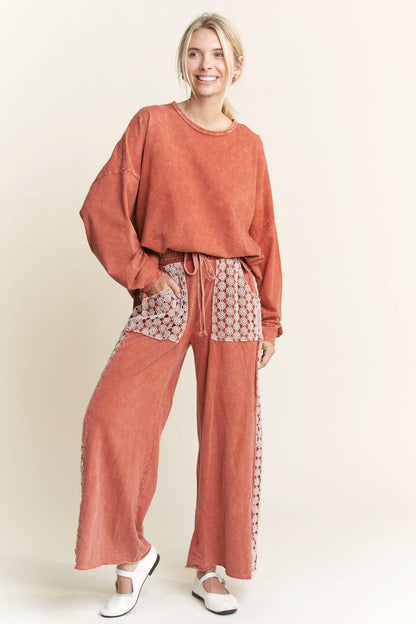 J.Her MineralWash Floral Daisy trim Pants