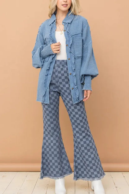 And The Why Checkerboard High Waist Bell Pants