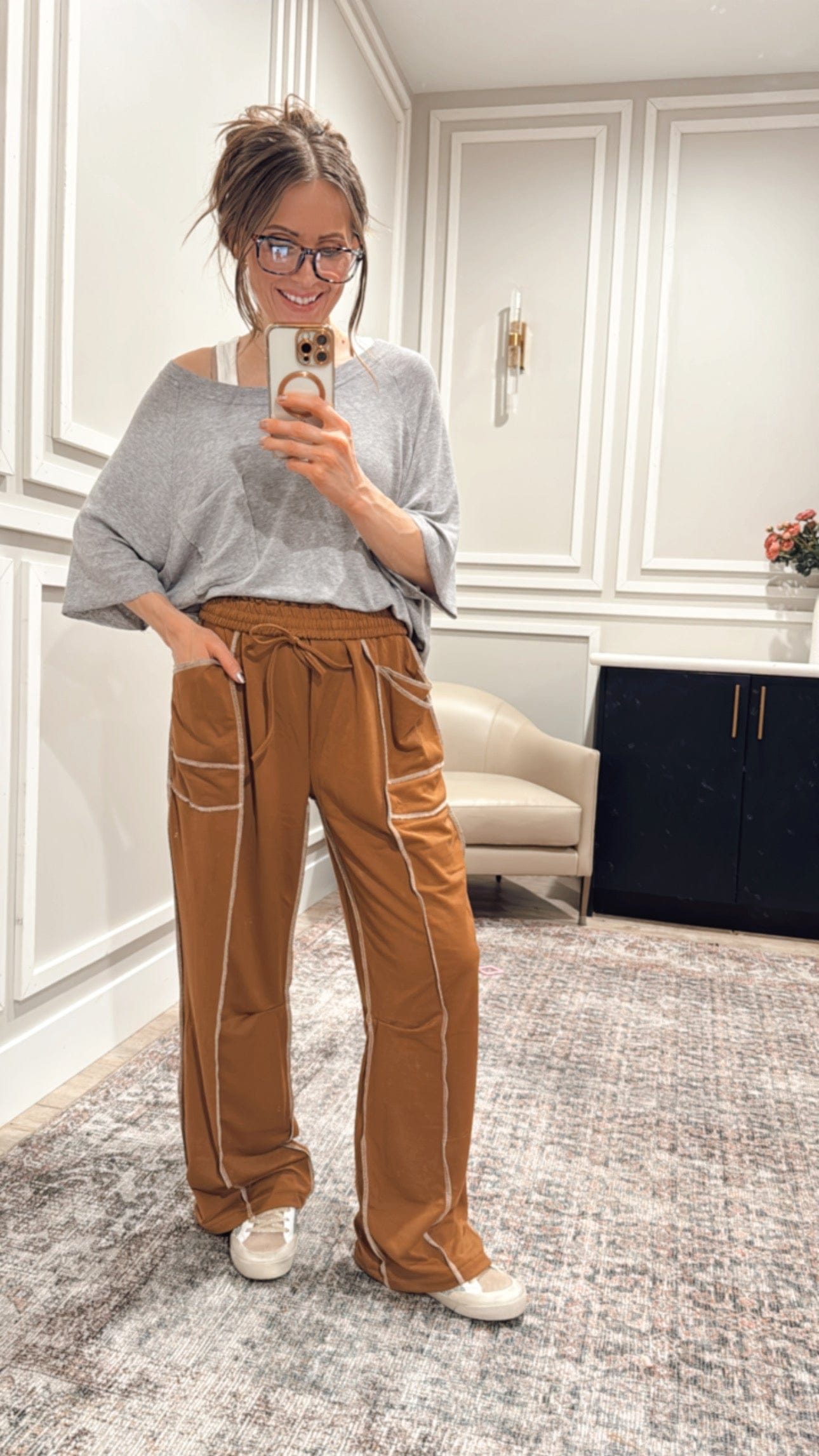 Luxe Contrast Stitching Wide Leg Pants