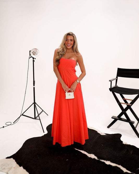 Bandeau Spaghetti Strap Maxi - Spiced Coral